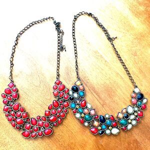 Lot 2 Vintage Collar Bead Necklaces Red & Multi Colorful Jelly Belly Necklace